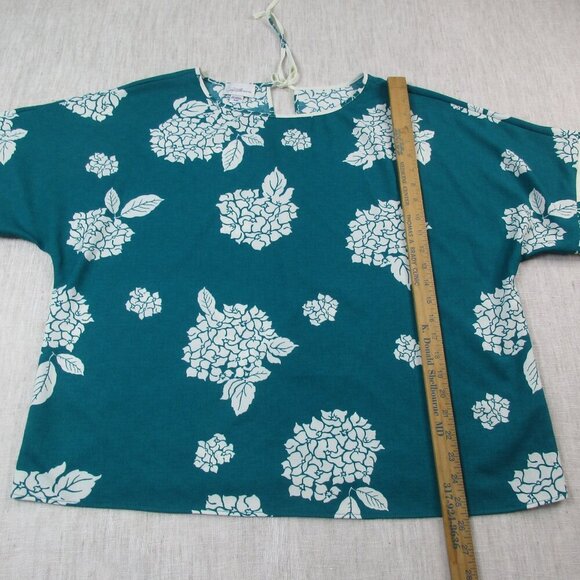 Jaclyn Smith Blouse Top Womens XL Teal Palm Leaf Print Short Sleeve Round Neck - Picture 4 of 7
